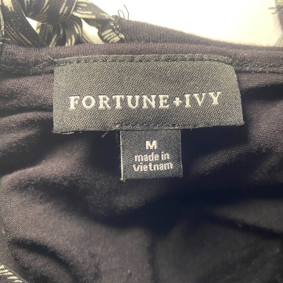 Fortune + Ivy Dani Mixed Material Black Blouse Womens M Keyhole Tie Back Cap EUC - Picture 3 of 9